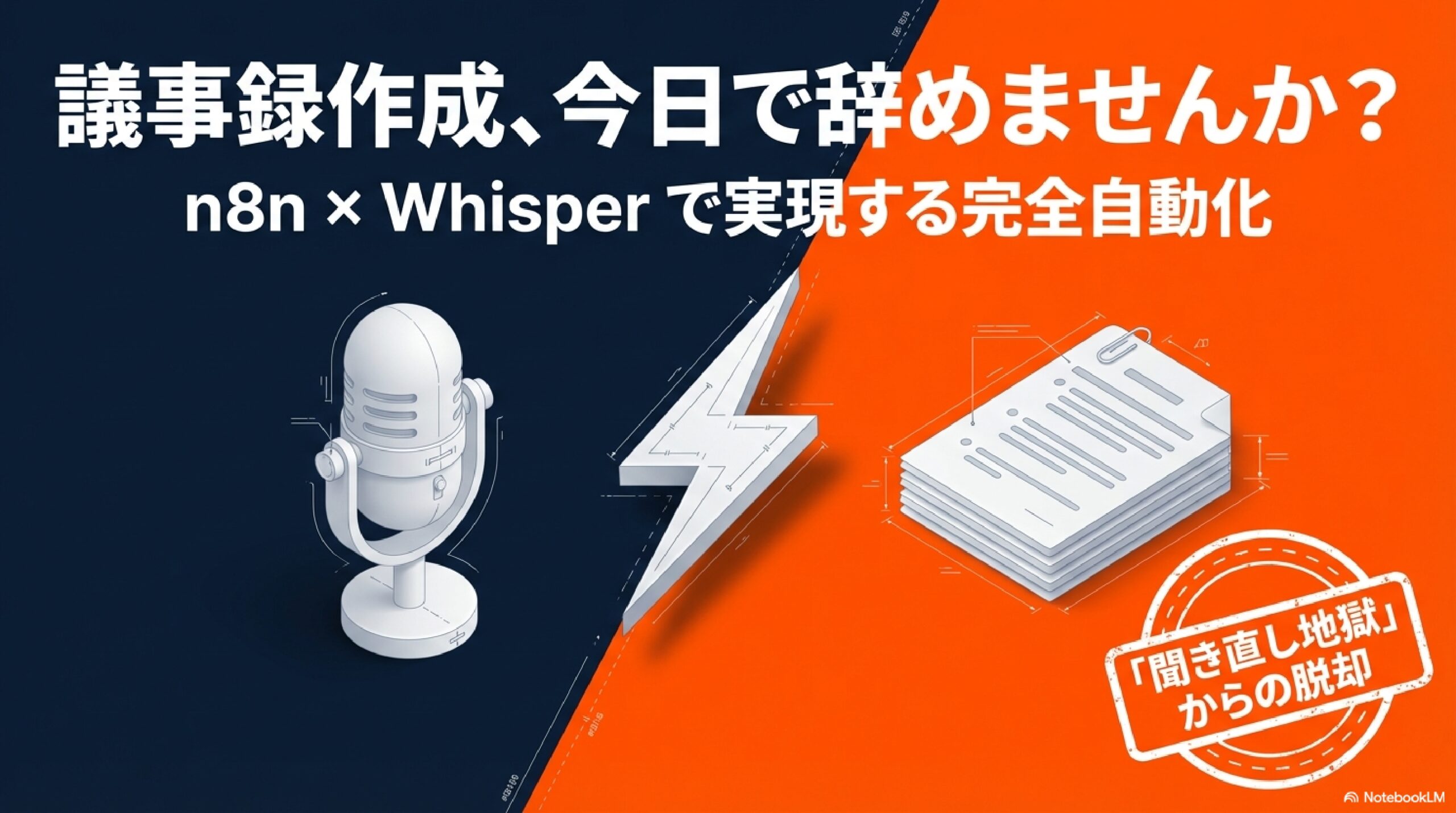 n8nとOpenAI Whisperを活用した完全自動化による議事録作成のタイトルスライド